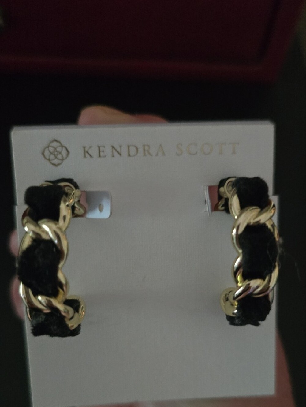 Kendra Scott Black and Gold Twisted Hoop Earrings - Picture 2 of 3